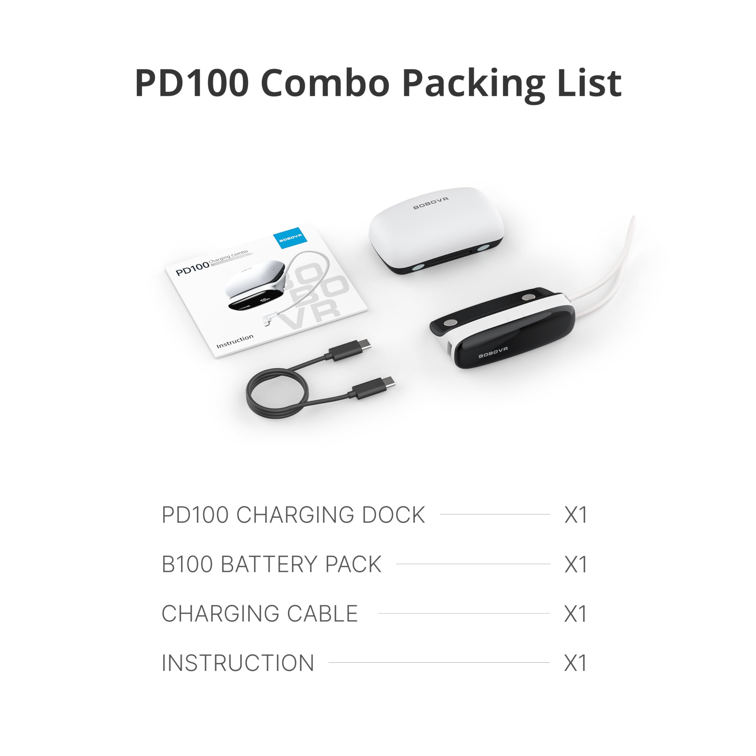 BOBOVR PD100 2-in-1 stacja ładująca & 30W USB-C PD Powerbank do Akumulatora B100-Dwukierunkowe Szybkie ładowanie, Wbudowany Kabel, Wiele Portów (Combo (Dock + 1× B100 Battery))