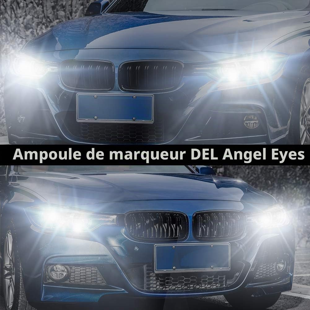 Biqing H8 LED Angel Eyes,12W Phare Angel Eyes LED Feu de Position Ampoules Phares Avant avec CANBUS pour E82 E87 E90 E91 E92 M3 E93 E60 E61 E63 E70 X5 E71 X6 E89 Z4