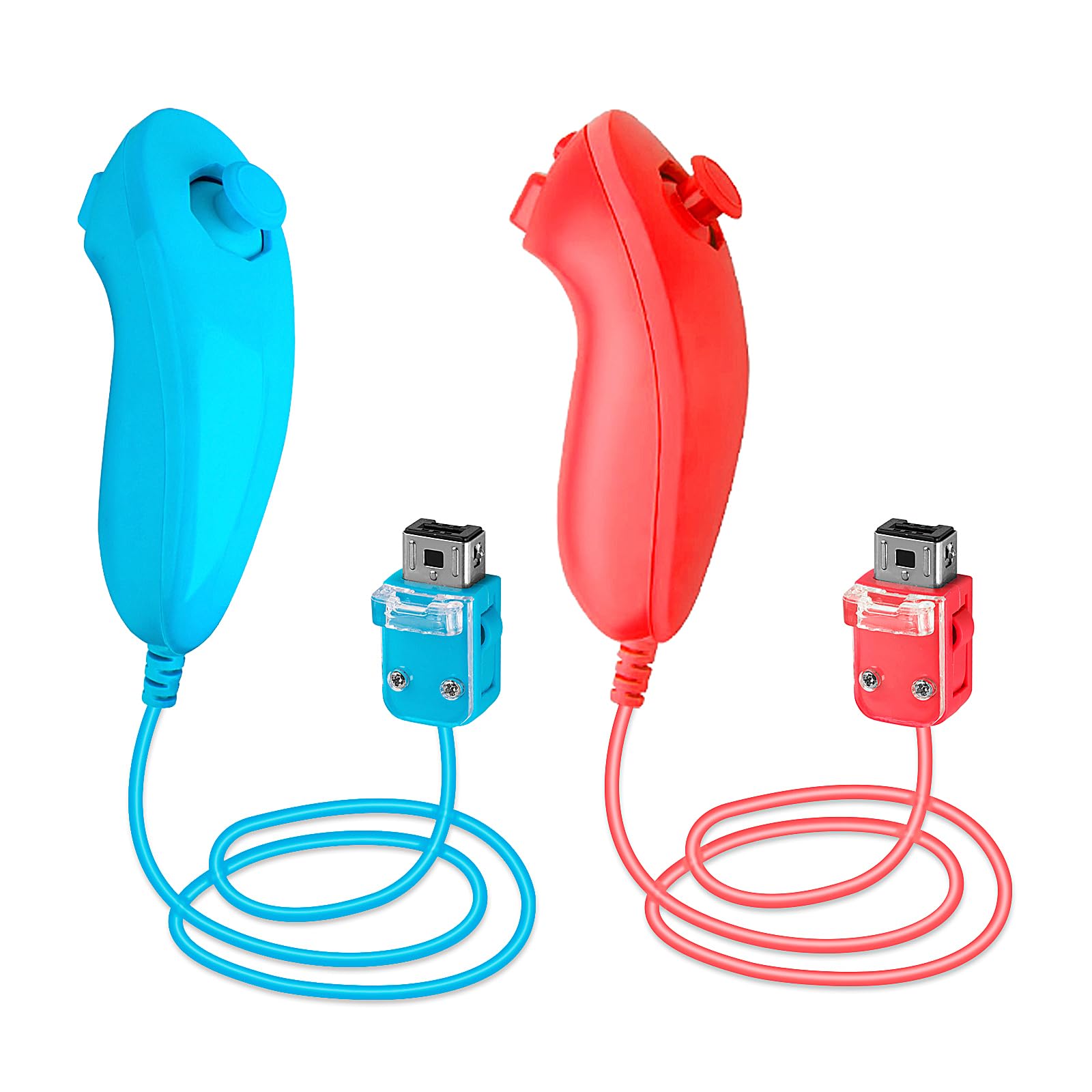 SWeien Wii Nunchuck Controller, 2 Packs Nunchuck Controller Replacement Joystick Gamepad Compatible with Nintendo Wii & Wii U Console (Red + Blue) RedBlue