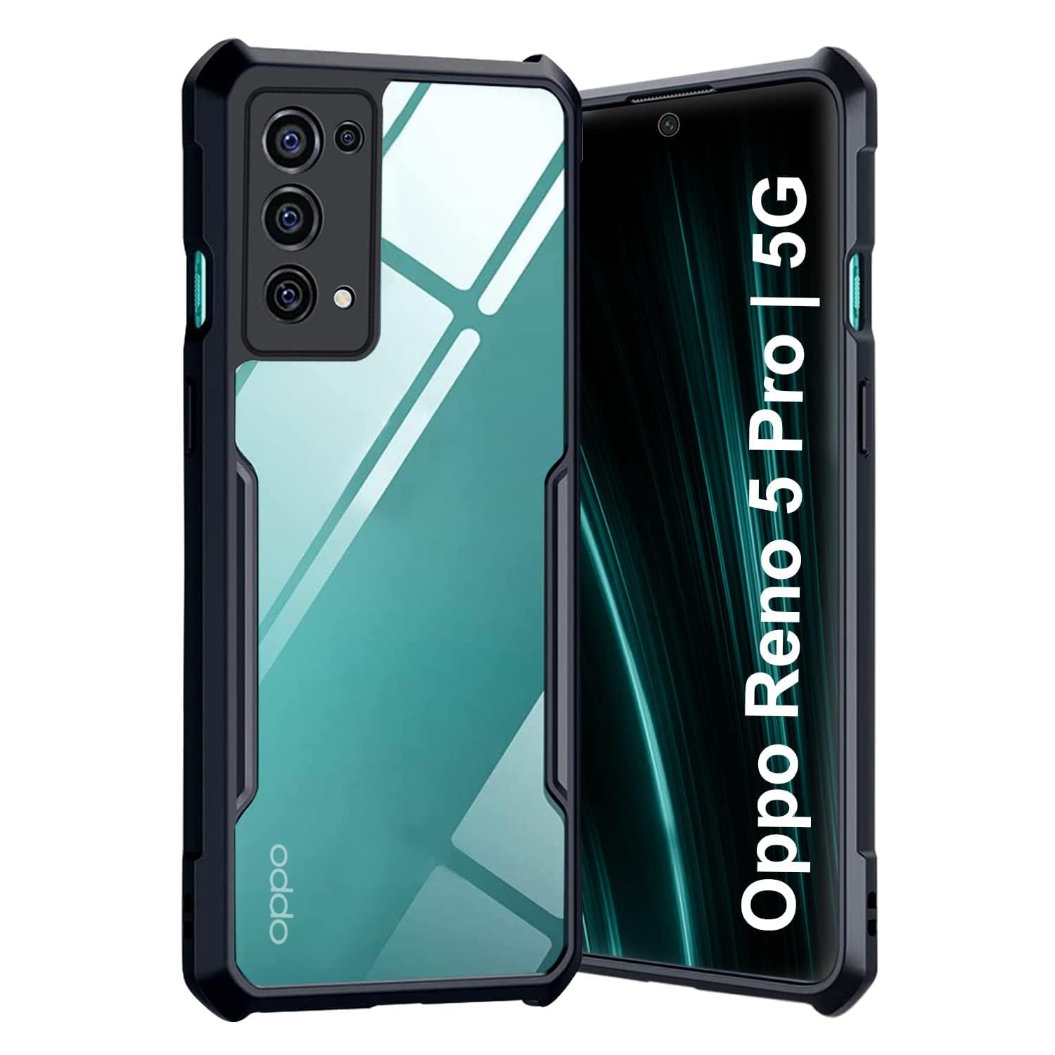 JANAK RAJ Shockproof Bumper - Crystal Clear Transparent Back Case Cover Compatible with Oppo Reno5 Pro 5G / Reno 5 Pro | Minimalist PC+TPU 360 Protection Tough Rugged Design - Black