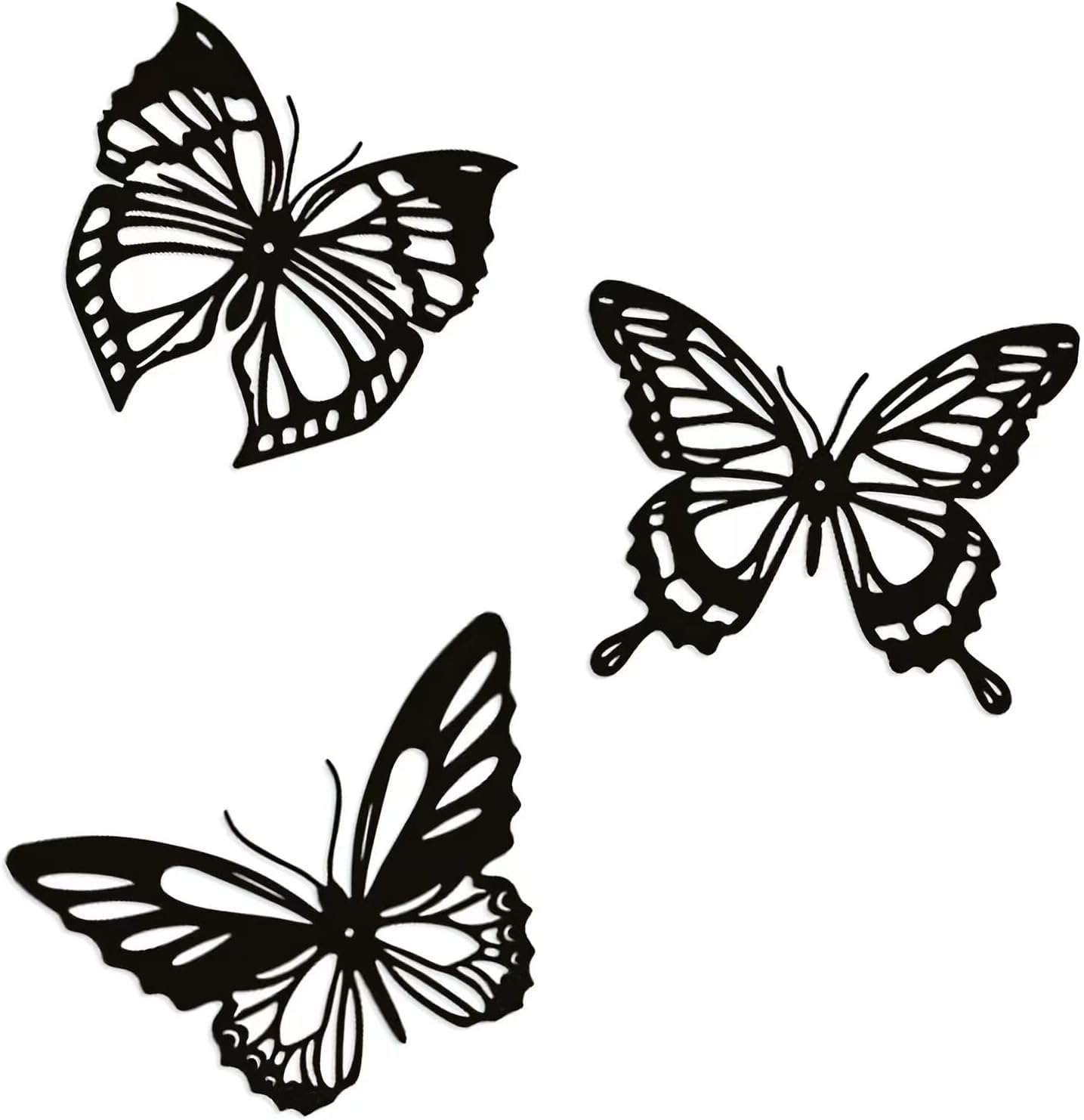 Lylence Metal Butterfly Wall Decor 3pcs Black Metal Butterfly Wall Decoration, Versatile Wall Decoration for Living Room, Bedroom and Bathroom - Large Size 3 (1Pack (3pcs))