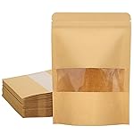 Blisstime 50 Pack Kraft Paper Stand Up Pouch Bags, Resealable Bag with Transparent Window and Tear Notch for Multipurpose Storage (4.7 X 7.9 Inches)