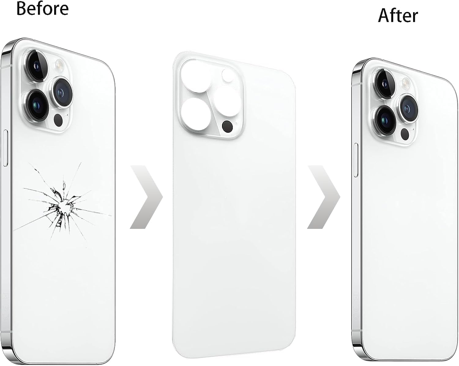 Silver 14 Pro Rear Back Glass Cover Replacement for iPhone 14 Pro 6.1 inches with Repir Tools, Big Hole Rear Back Cover Glass Replacement All Carriers with Reparing Tool Kit