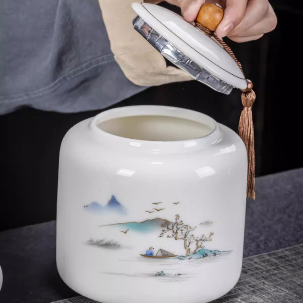 Przechowywanie herbaty Duży ceramiczny dzbanek na herbatę Biały porcelanowy szczelny słoik do przechowywania Słoik na herbatę Magazyn herbaty Luźna herbata liściasta Kanistry kuchenne