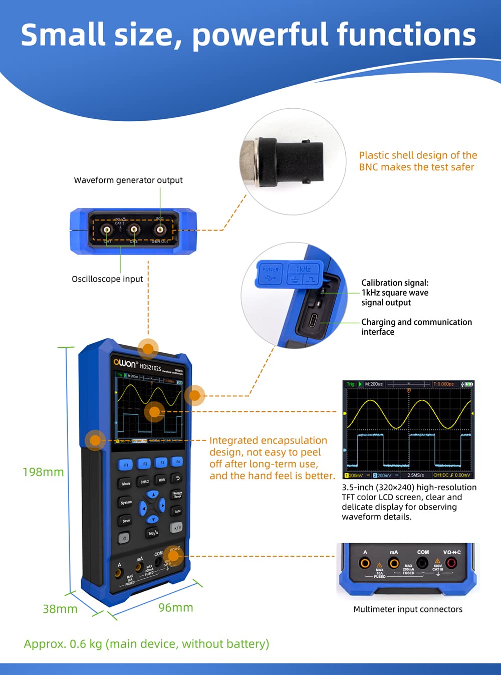 Owon HDS2102S Digital Oscilloscope +Waveform Generator +Multimeter USB 2 Channels 100mhz Osciloscopio Tester Meter