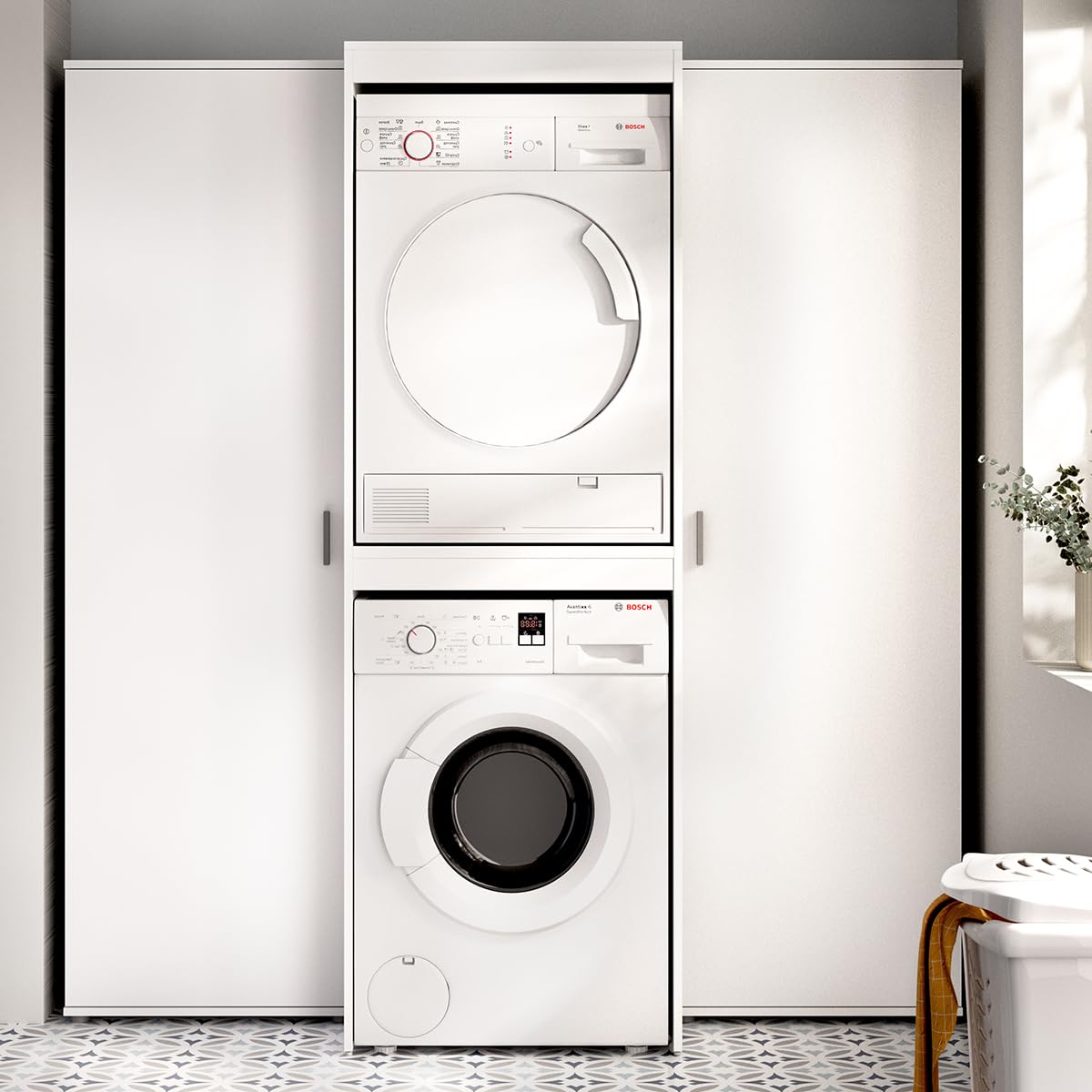 DEKIT - Conjunto DE Armario con 1 Puerta Y Mueble Alto para Lavadora Y Secadora con ALMACENAJE 190x141,3x62cm