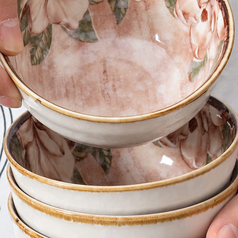 20-częściowy porcelanowy zestaw zastawy stołowej – kwiatowy zestaw naczyń ceramicznych z talerzami i miseczkami do domowej kuchni – elegancka kolekcja zastawy stołowej do jadalni i rozrywki