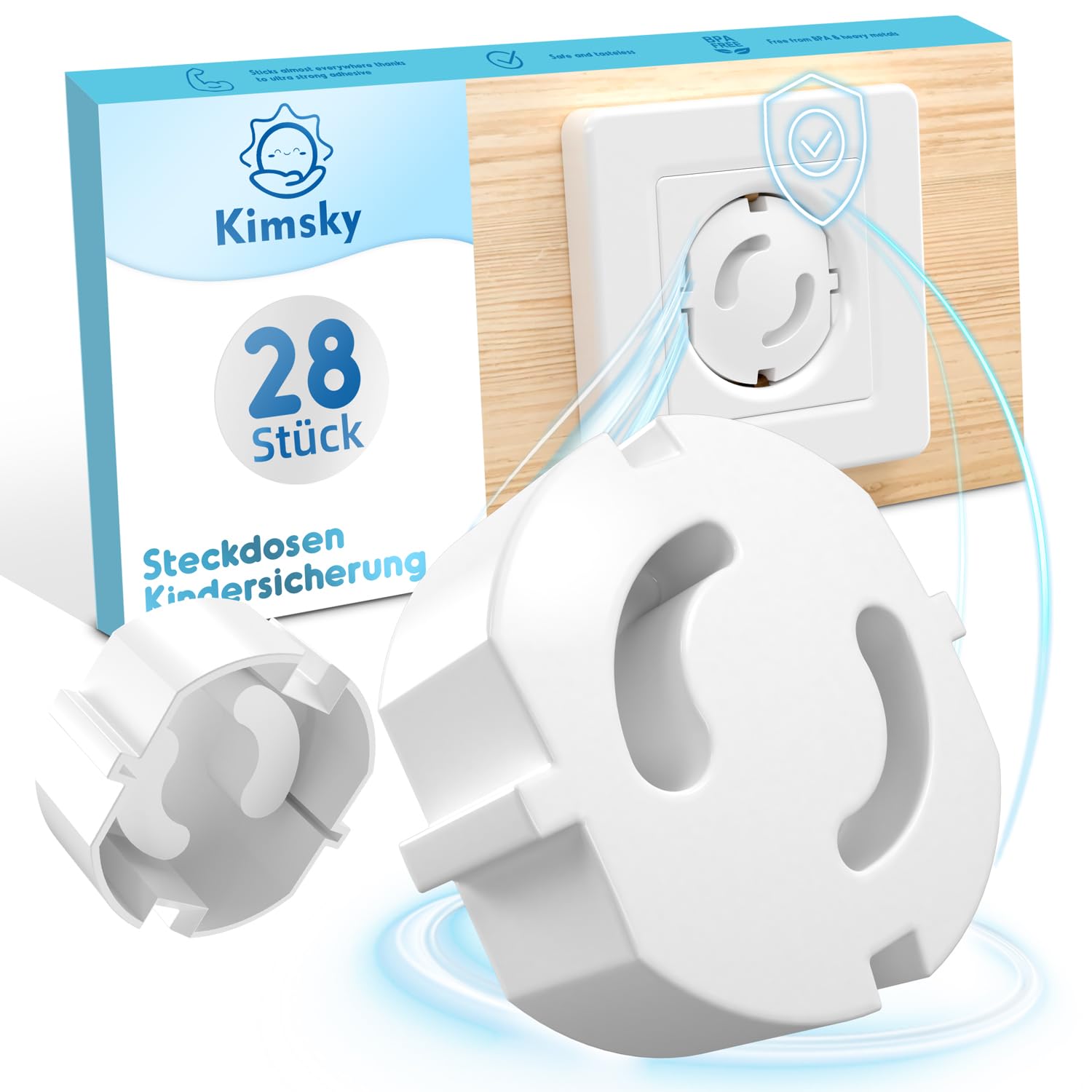Kimsky Steckdosen Kindersicherung - (28 STK.) Kindersicherung Steckdose Steckbar - Steckdosenschutz Kindersicherung - Steckdosensicherung verhindert Unfälle & Stromschläge (Weiß)