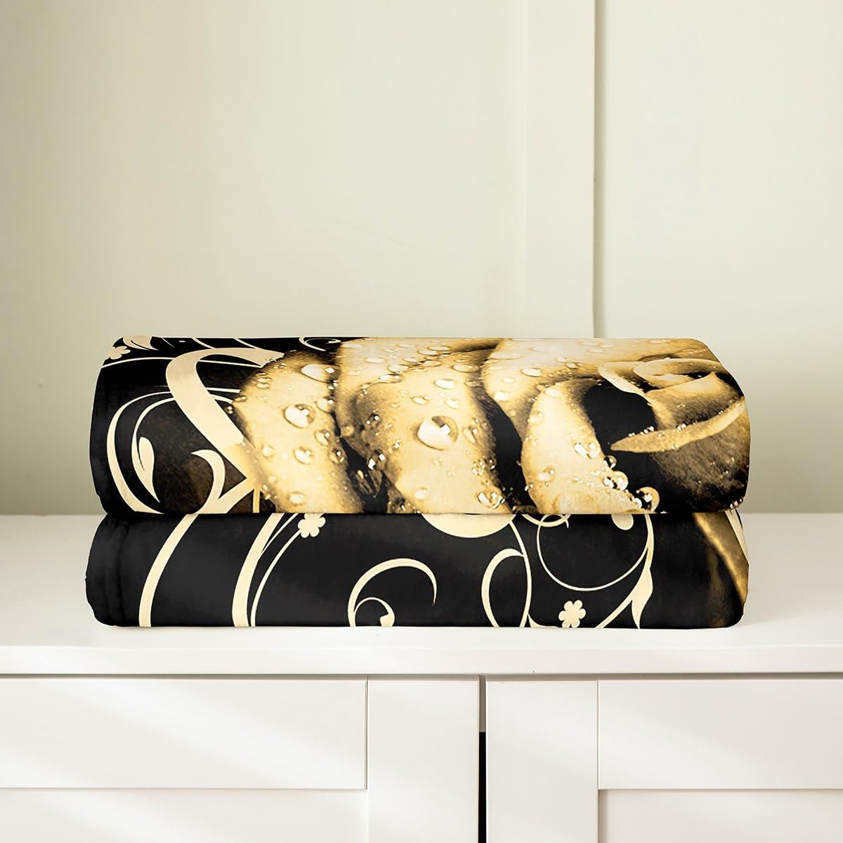 Feelyou Yellow Rose Floral Flannel Blanket Twin 60"x80" Couple Romantic Botanical Music Blossom Flowers Flannel Blanket Plush Fuzzy for Bed Couch Chair Living Room