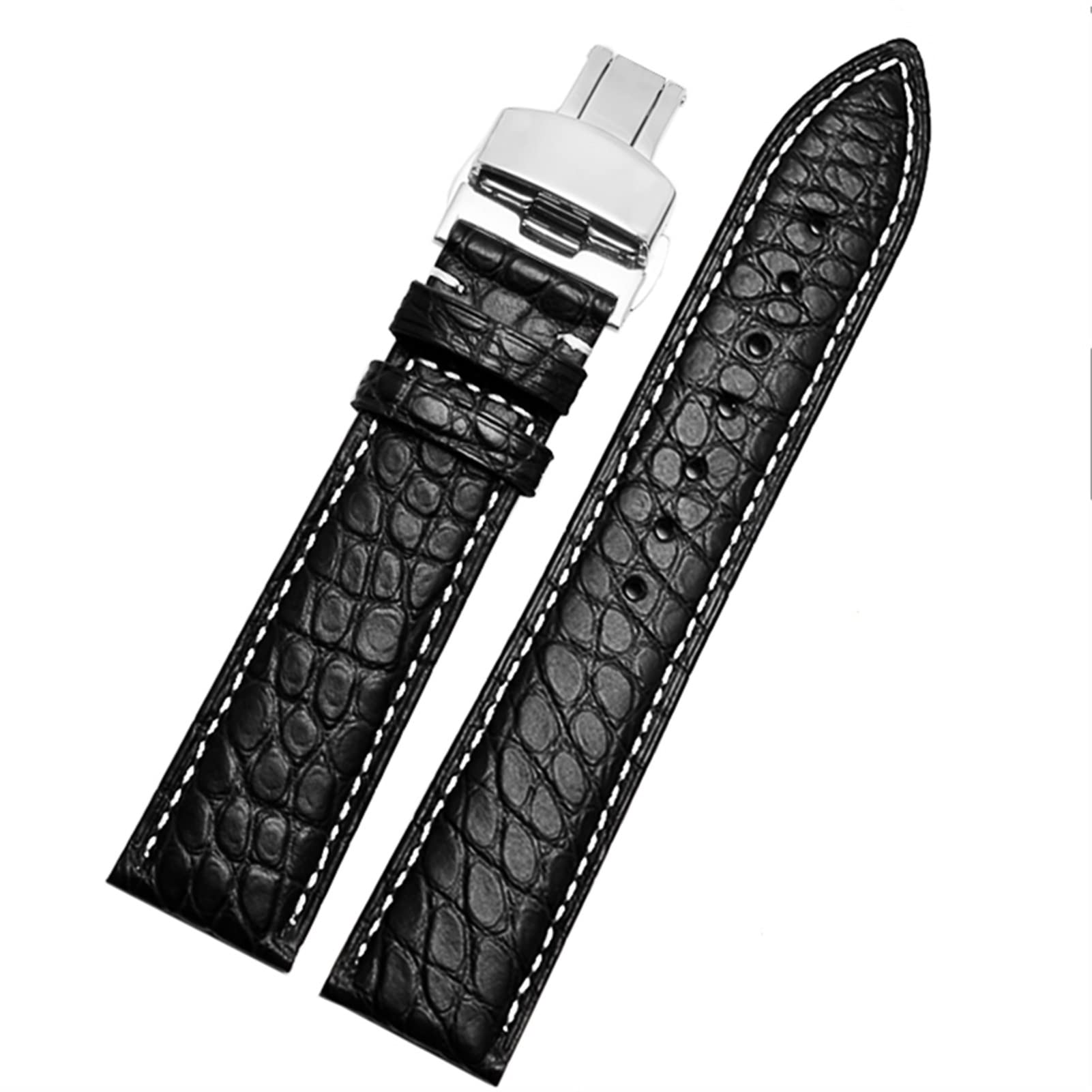 Correa de reloj de piel de cocodrilo para cualquier marca de 12, 13, 14, 15, 16, 17, 18, 19, 20, 21, 22, 23, 24 mm, con cierre plegable, 24mm, Ágata
