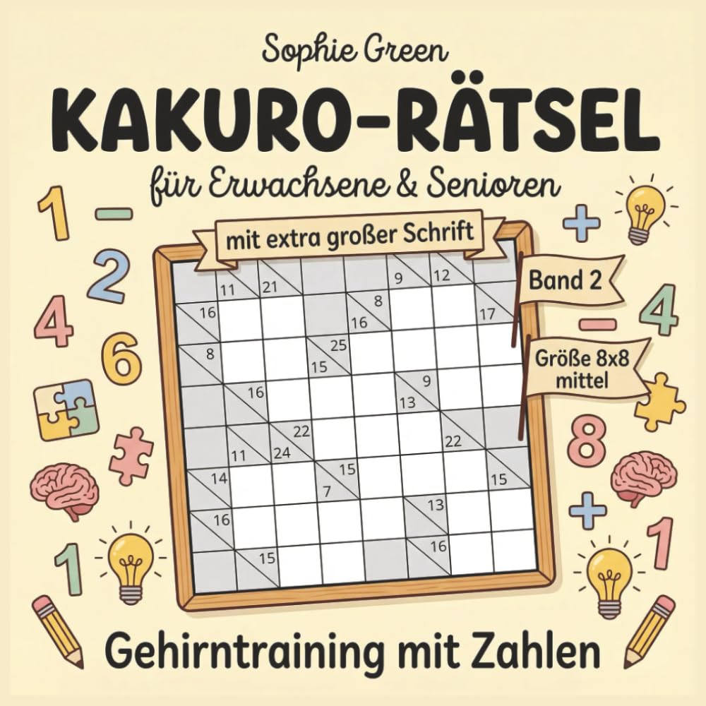 Kakuro Rätsel - für Erwachsene und Senioren | Gehirntraining mit Zahlen | Rätselbuch mit extra großer Schrift | Größe 8x8 mittel | Geschenkidee | Band 2 (Deine große Rätselstube)