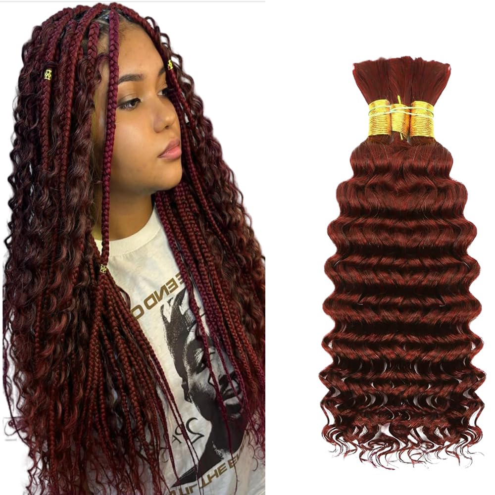 Evaxilc #33 Reddish Brown 50g/Bundle Human Braiding Hair 18 18 18 Inch Boho Braids Human Hair Deep Wave For Braiding 3 Bundles/Pack No Weft Unprocessed For Women