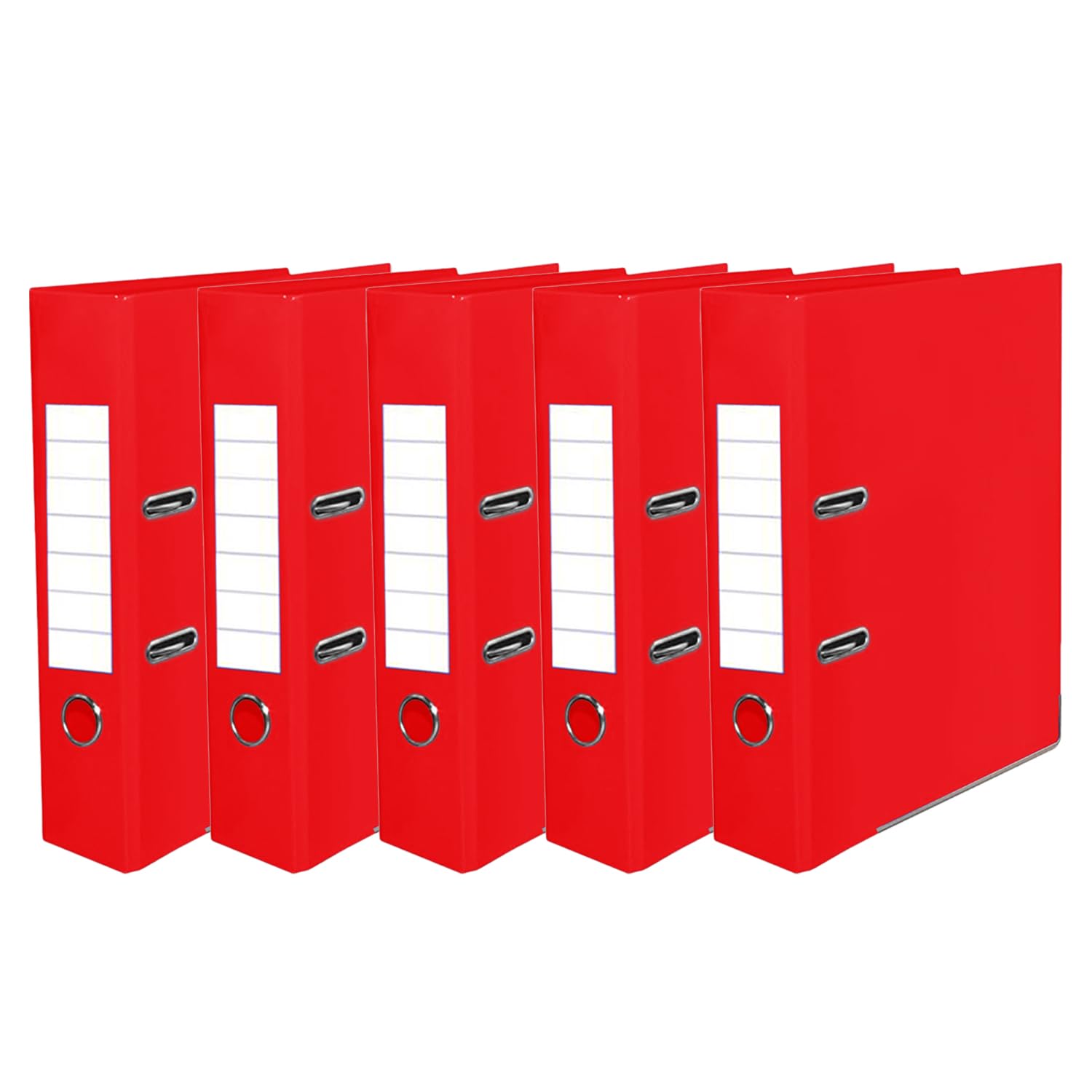 A4 Lever Arch Files Pack of 5, 75mm Wide Spine Ring Binder (Red)