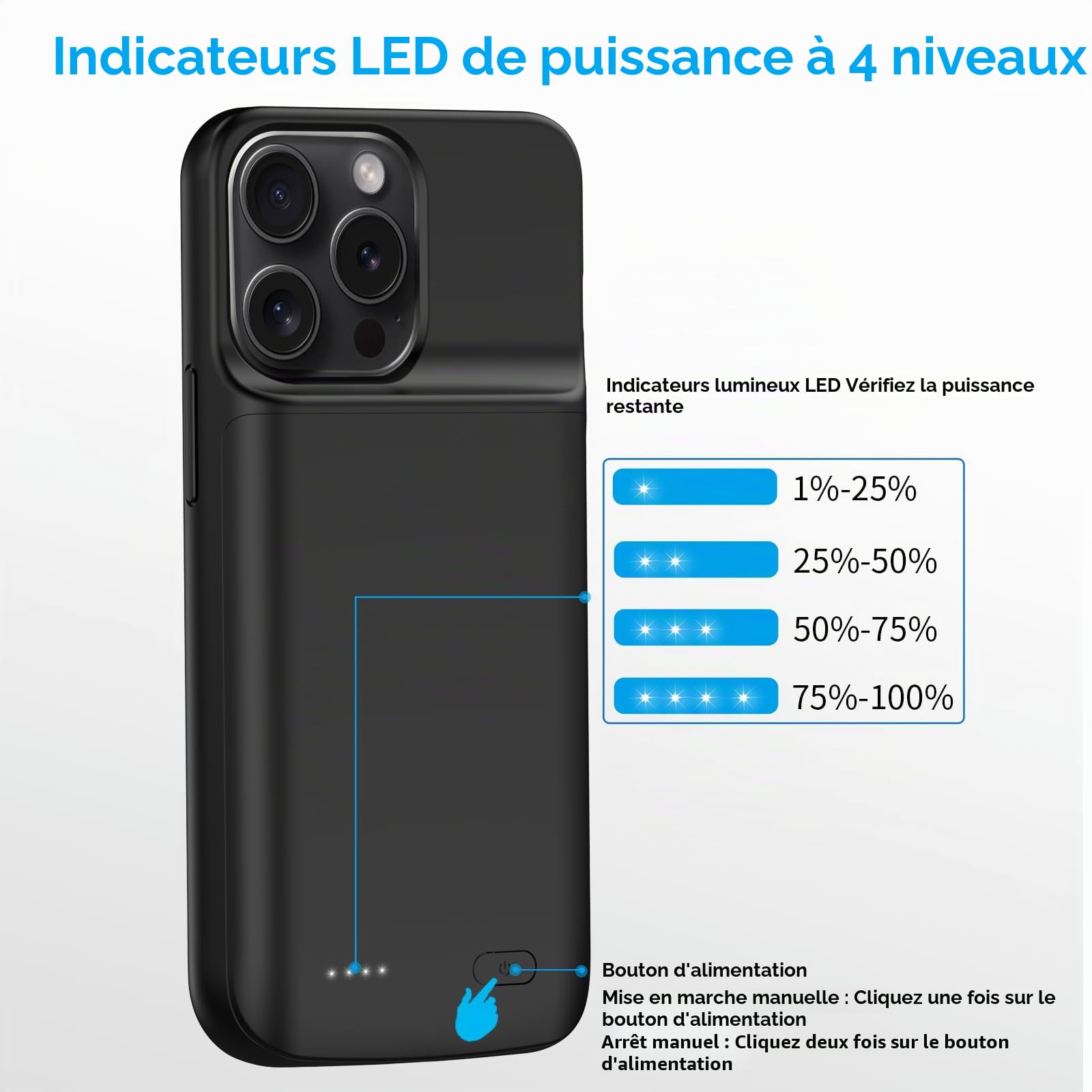 Coque batterie pour iPhone 15 Pro Max, 13 800 mAh rechargeable, coque de charge étendue, compatible avec iPhone 15 Pro Max (batterie de secours de 6,7", noir)