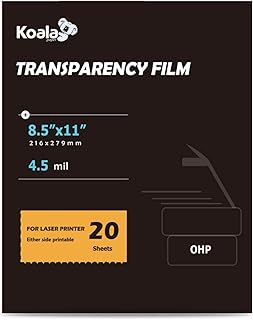 Koala Laser Transparency Film, Color Transparent Paper for OHP, Clear Overhead Projector Film 8.5x11 inches for Laser Jet Printer and Copier, Double-Sided Printing Photo Transparent Film 20 Packs