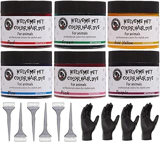WELYEME Dog Hair Dye Set, Permanent Pet Hair Dye - 6 Dog Hair Color Brushes & Gloves, Non-Toxic Safe Dog Hair Dye kit