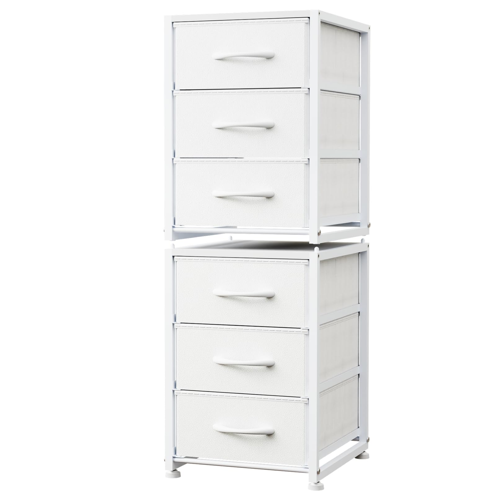 Lot de 2 tiroirs de rangement empilables à 3 niveaux (6 tiroirs au total), commode en tissu blanc avec plateau en bois et cadre en métal, tour de rangement autonome pour chambre à coucher