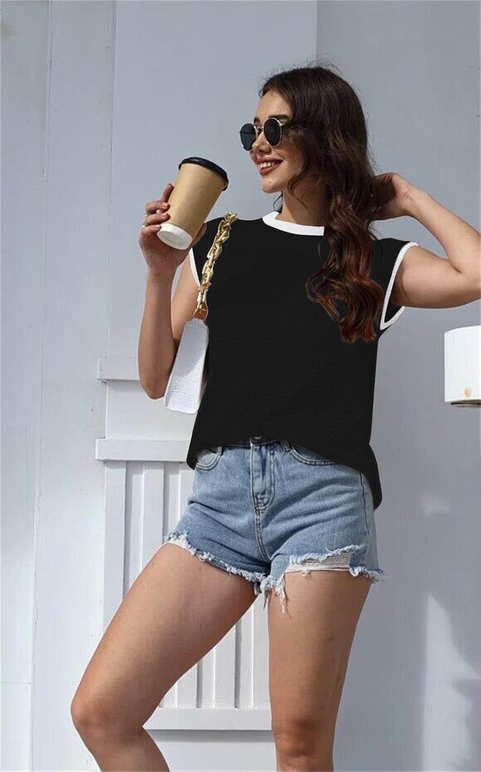Disamer Cap Sleeve Knit Sweater Tops Sleeveless Vest 2026 Spring Clothes Oversized Summer Tank Trendy Short Sleeve T Shirts - Image 2