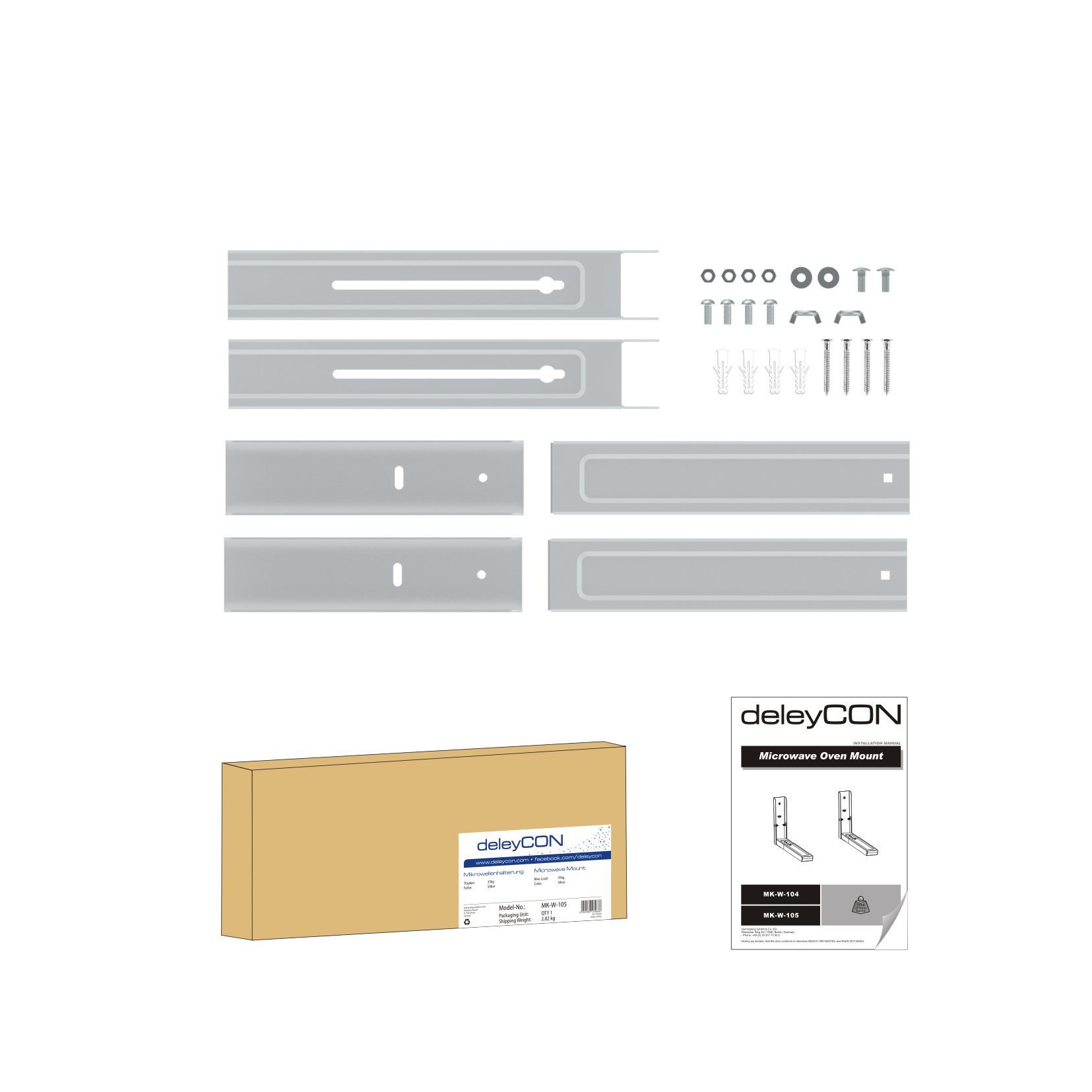 deleyCON Support universel pour micro-ondes à montage mural jusqu'à 35 kg, extensible à 48,3 cm, pour four à café, argenté