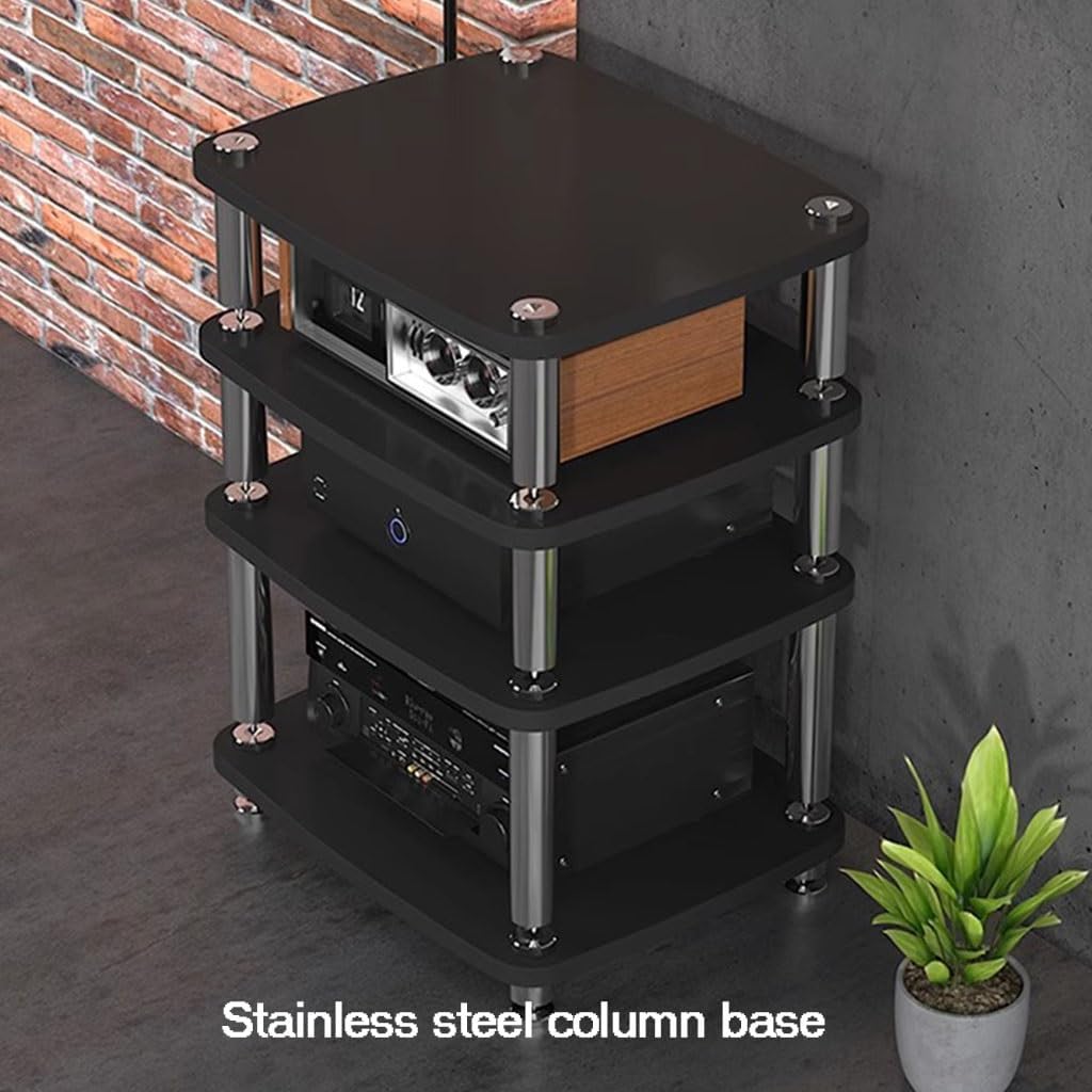Speaker Stand,4-Tier HiFi Rack Stand, MDF Record Player Shelf with Shock-Absorbing Feet, Black Audio Cabinet for Amplifiers & Equipment, 60x48x76cm - Stylish & Durable Storage Solution