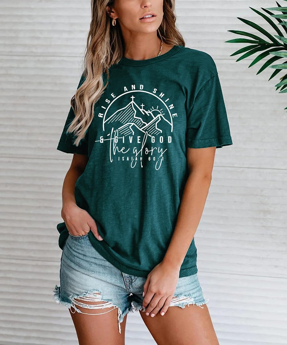 Women Hiking Mountain Shirt Nature Sunrise Graphic Printed Hiking T Shirt Summer Short Sleeve Workout Tee top - Image 2