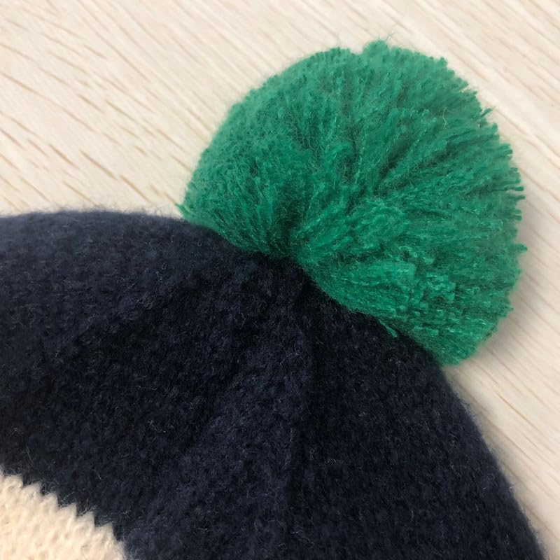 CORIRESHA ユニ キュート ストライプ ビーニー 折り返し付き 冬用ニット帽 ポンポン付き