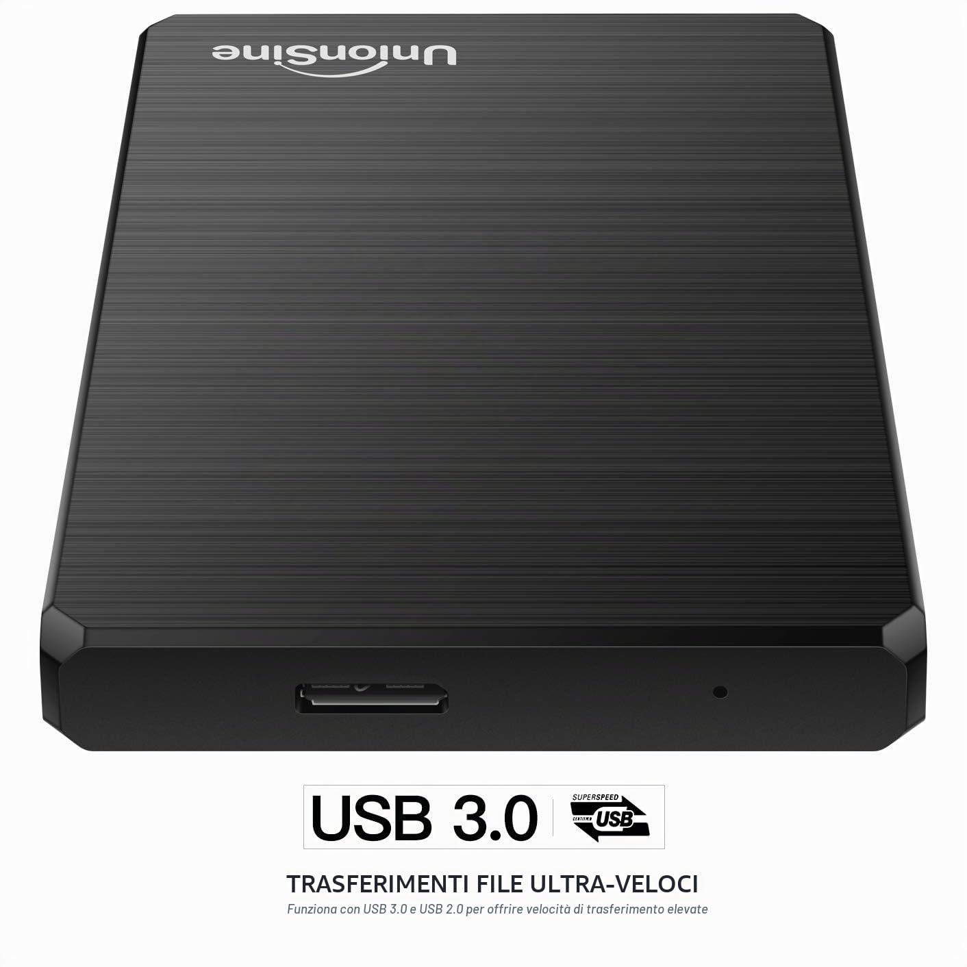 UnionSine 2,5" 500GB Ultra Slim Hard Disk Esterno Portatile USB3.0 SATA HDD Storage per PC, Mac, Desktop, Laptop, MacBook, Chromebook (Nero)