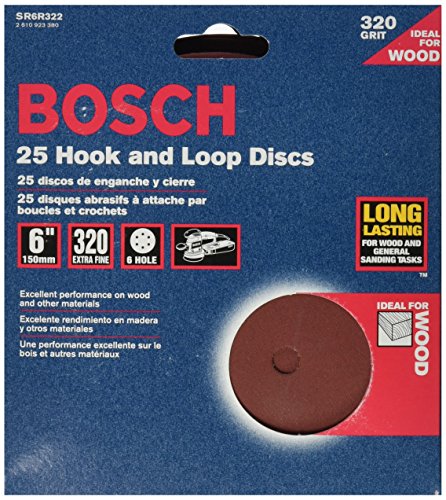 Bosch SR6R322 25-Piece 320 Grit 6 In. 6 Hole Hook-And-Loop Sanding Discs