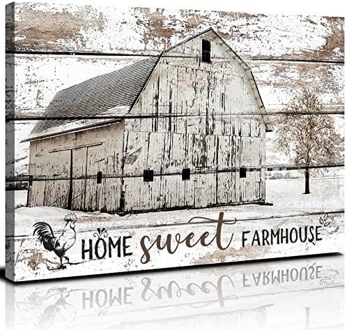 Farmhouse Barn Canvas Wall Art Country Wall Decor for Kitchen Pictures Rustic Home Sweet Signs Poster, Inspirational Quotes Saying Painting White Barn Artwork for Cabin Living Room Decorations 12x16”