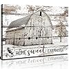 Barn Wall Art Farmhouse Pictures Wall Decor Rustic Barn Pictures Wall Art for Kitchen Living Room Cabin Home Decor Sweet Home Sign Poster Vintage Old White Barn Painting Artwork Decorations 12×16