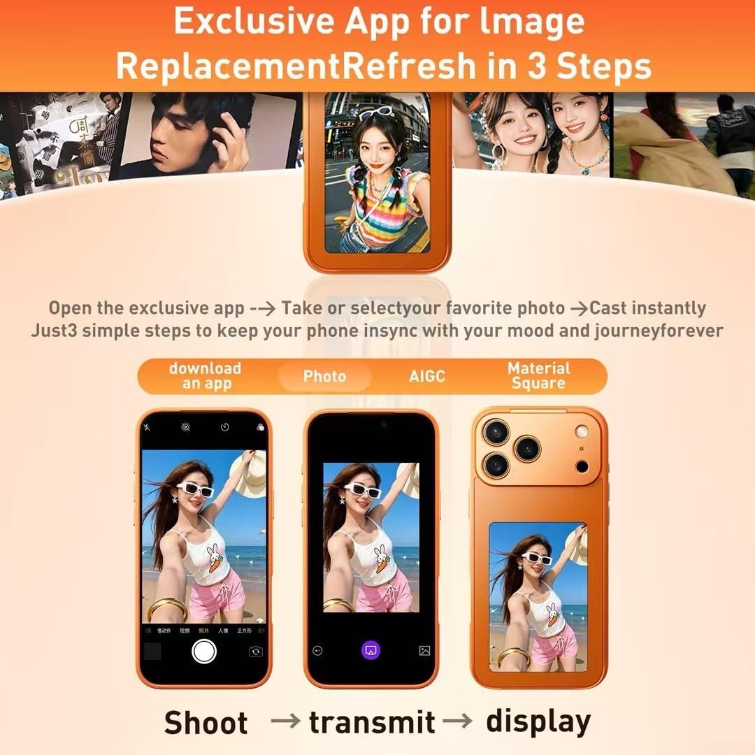 Funda de tinta inteligente para iPhone, funda personalizable de tinta electrónica para iPhone con tecnología NFC y pantalla personalizada de imagen/imagen/foto/texto (17 promax negro)