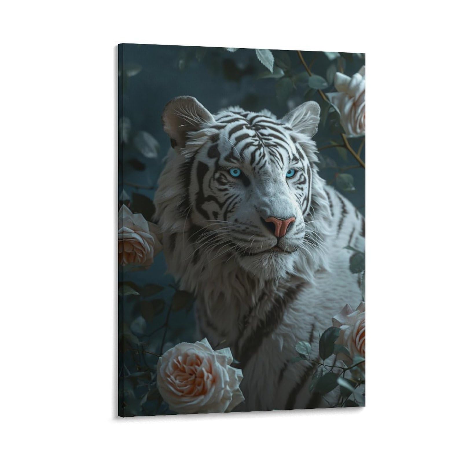 Amazon.co.jp: 絵画 獰猛なホワイトタイガーとバラ アートパネル ポスター 動物イラストアート インテリア 絵画 モダン 風景画 装飾画  玄関 壁掛け キャンバス 飾り絵 シリーズ アートボード 部屋飾り 壁飾り 壁の絵 ソファの背景絵画 木枠付きの完成品 50x75cm ..., image size:1600x1600