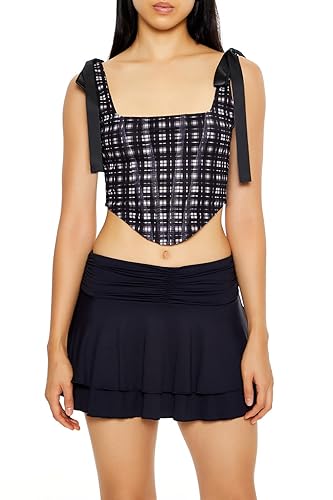 Forever 21 Women's Plaid Corset Bow Crop Top