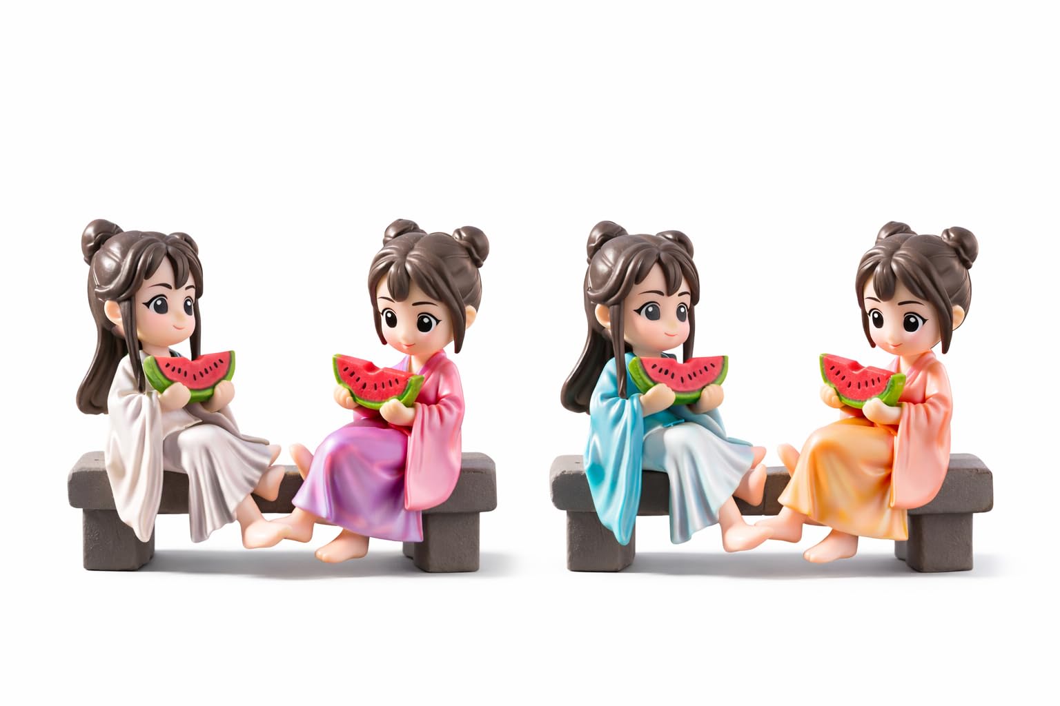 Miniature Girl Figurines with Watermelon, PVC Fairy Garden Accessories, Colorful Micro-Landscape Decor, 4 Piece Set-image-42