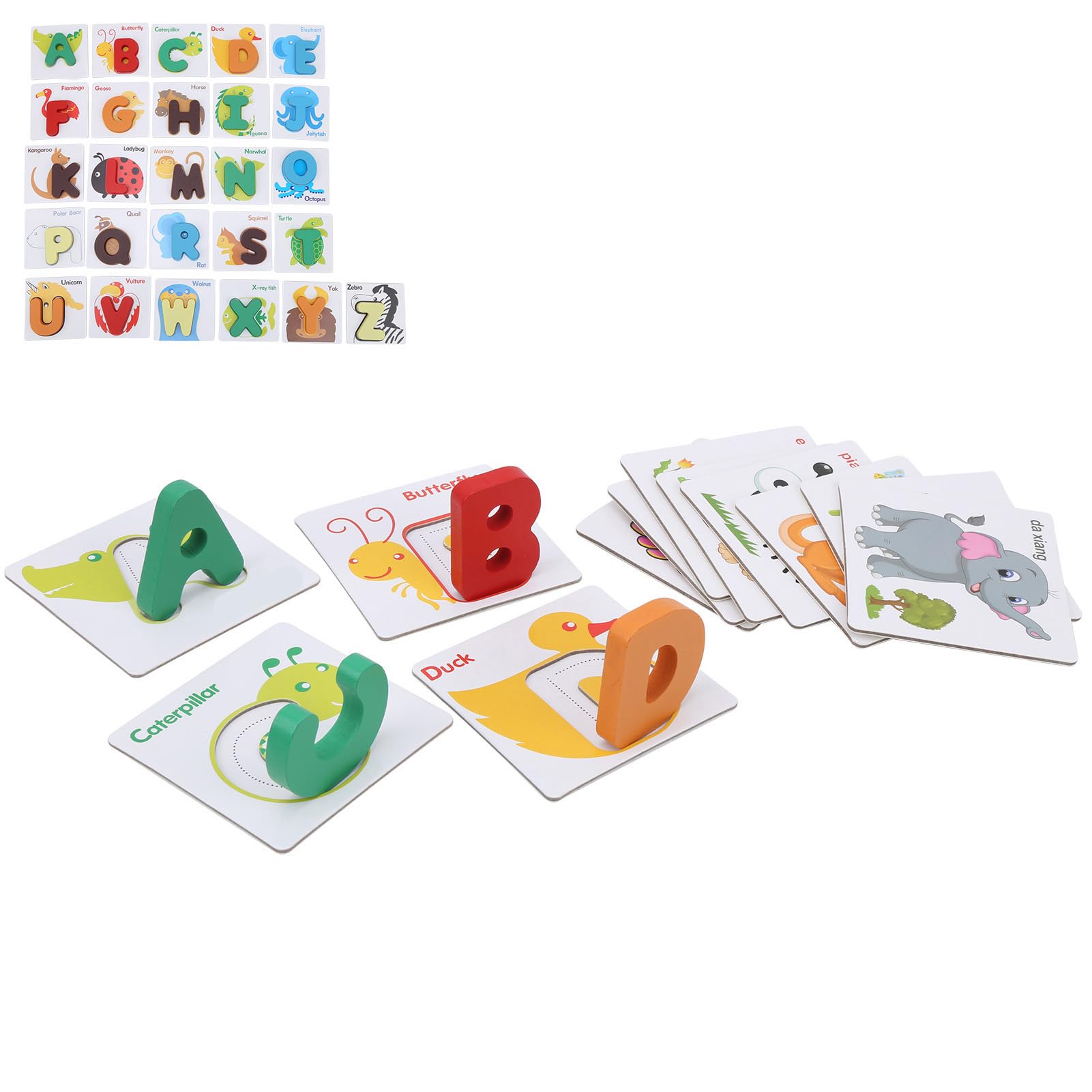 Juego de tarjetas de alfabeto y rompecabezas de madera para niños 8