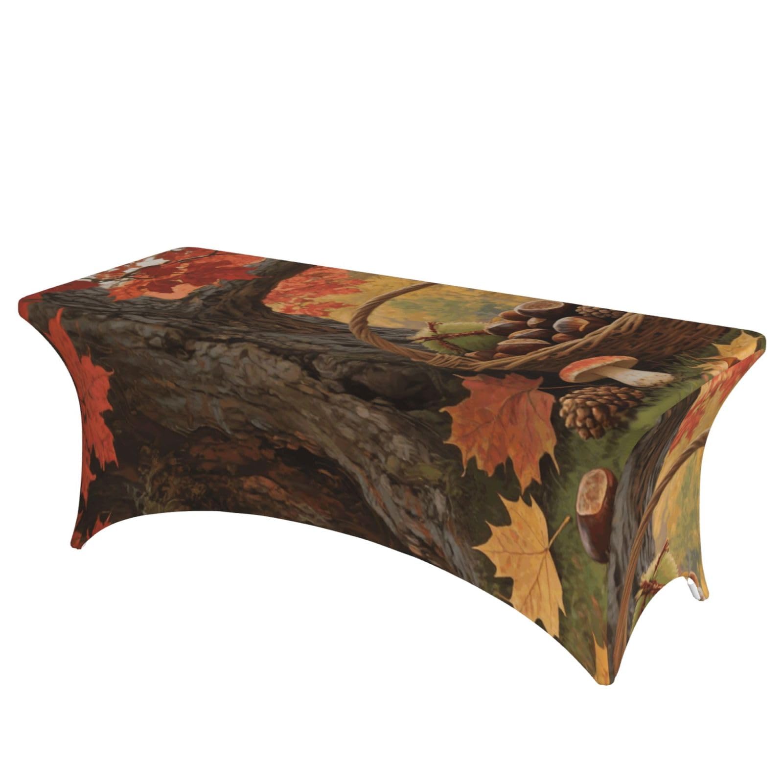 Autumn Fall Harvest Maple Spandex Tablecloth For Rectangular Tables, 6ft Decoration Elastic Fitted Tablecloth Stretch Table Cover Wrinkle Resistant Table Protector For Party Events Wedding Banquets