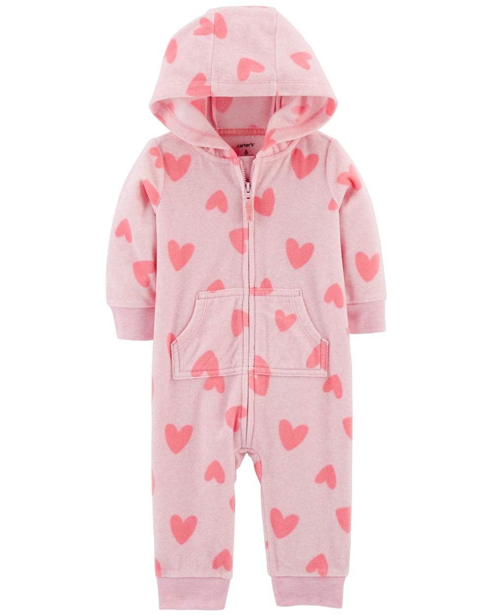 Carter's Baby Girls' 1 Piece Hooded Footies and Rompers (Pink/Hearts, 3 Months)