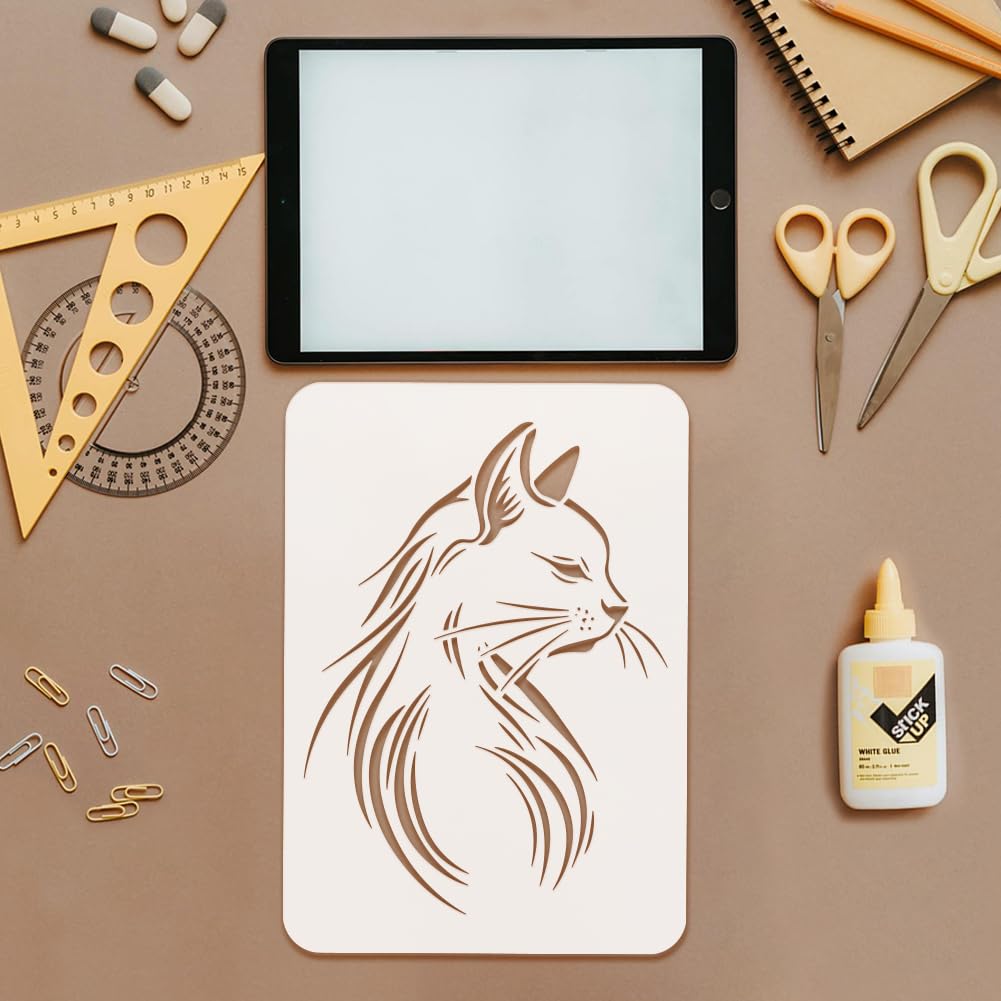 FINGERINSPIRE Cat Profile Large Stencil 29.7x21cm Cat Side Face Painting Stencils Reusable Cat Templates Animal Themes Drawing Templates for Wall Fabric Tiles Floor Paper Furniture Wood - Image 3