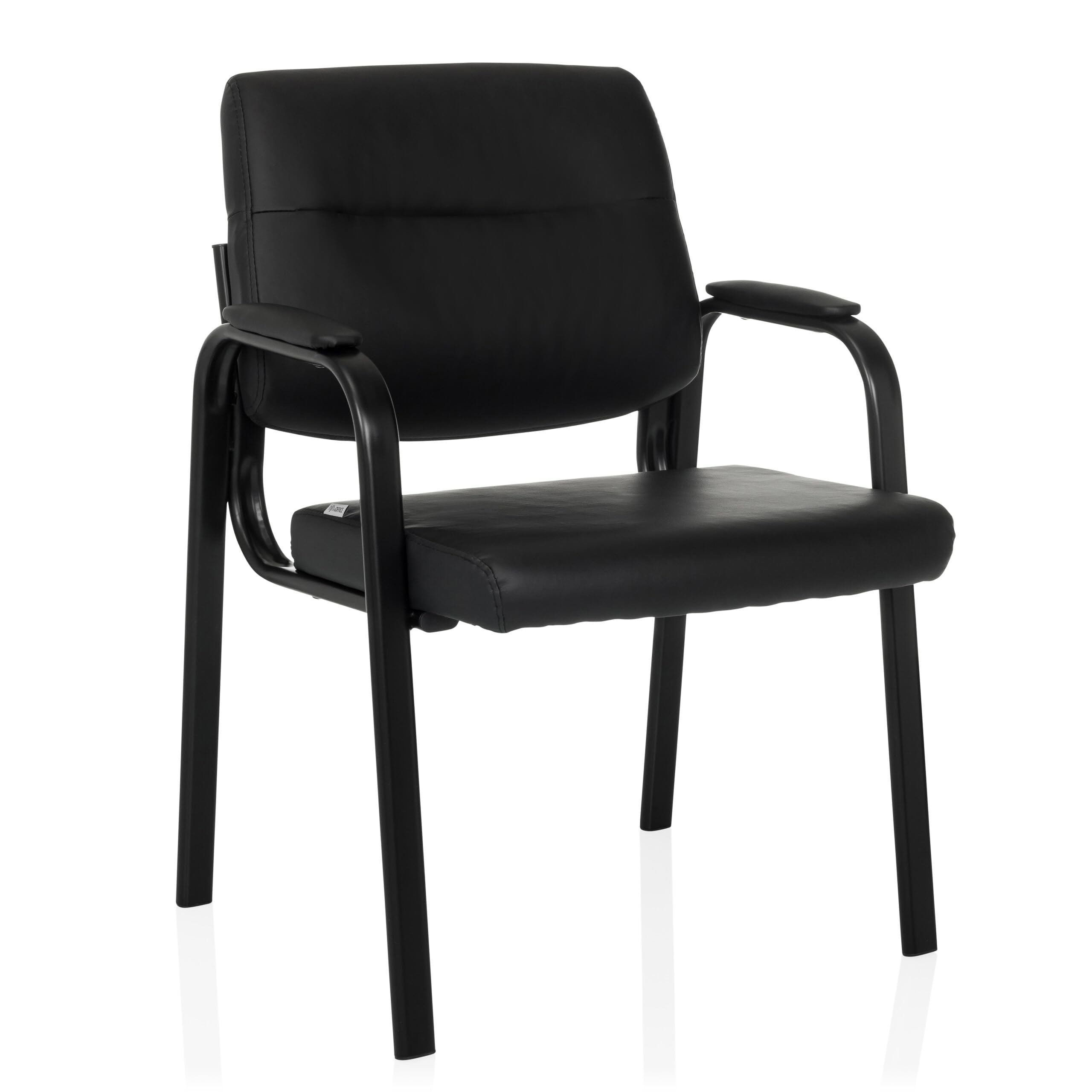 hjh OFFICE Siège Visiteur rembourré ADVIE V Chaise de conférence avec piétement à 4 Pieds, Similicuir Chaise avec accoudoirs, Noir