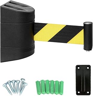 Black Wall Mount Retractable Belt Barrier,6.6/9.8/16.4FT Optional,Queuing Safety Tape Cordon with mounting Accessories,for Playground Park Hotel Crowd Control(A,10M/32FT)