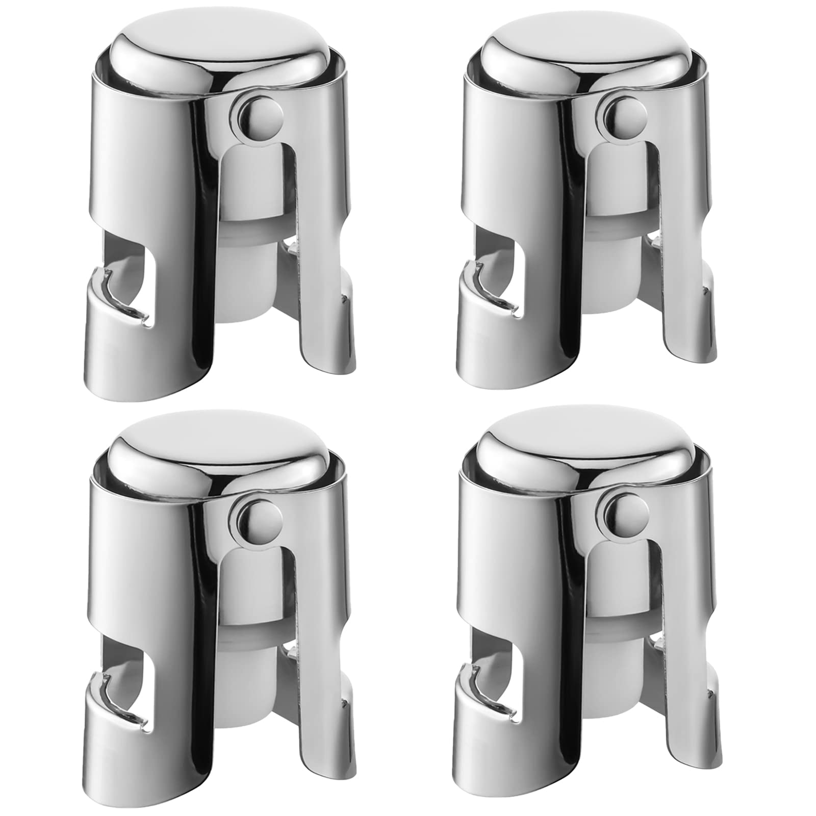 Champagne Stoppers with Stainless Steel Champagne Saver with Food Grade Silicone Leak proof Keep Fresh Suitable for Champagne, Cava, Prosecco and Sparkling (Silver, 4 Pack)