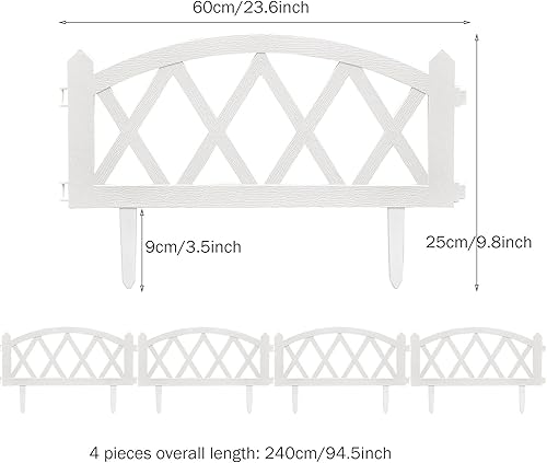 Miniatura 6 de Sungmor Valla de plástico ligera para jardín, color blanco conciso con 94.5 pulgadas de longitud, paisajismo al aire libre, césped, patio, camas de