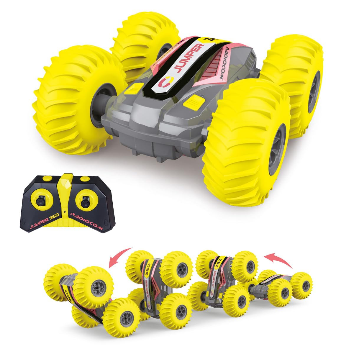 ODS - Radiocom Jumper 360, Macchina Radiocomandata Giocattolo Stile Stunt, 360° Di Evoluzione, Ruote in PVC, Radiocomando 2.4 Ghz, 7 Funzioni, Ricarica USB, Età +6 Anni