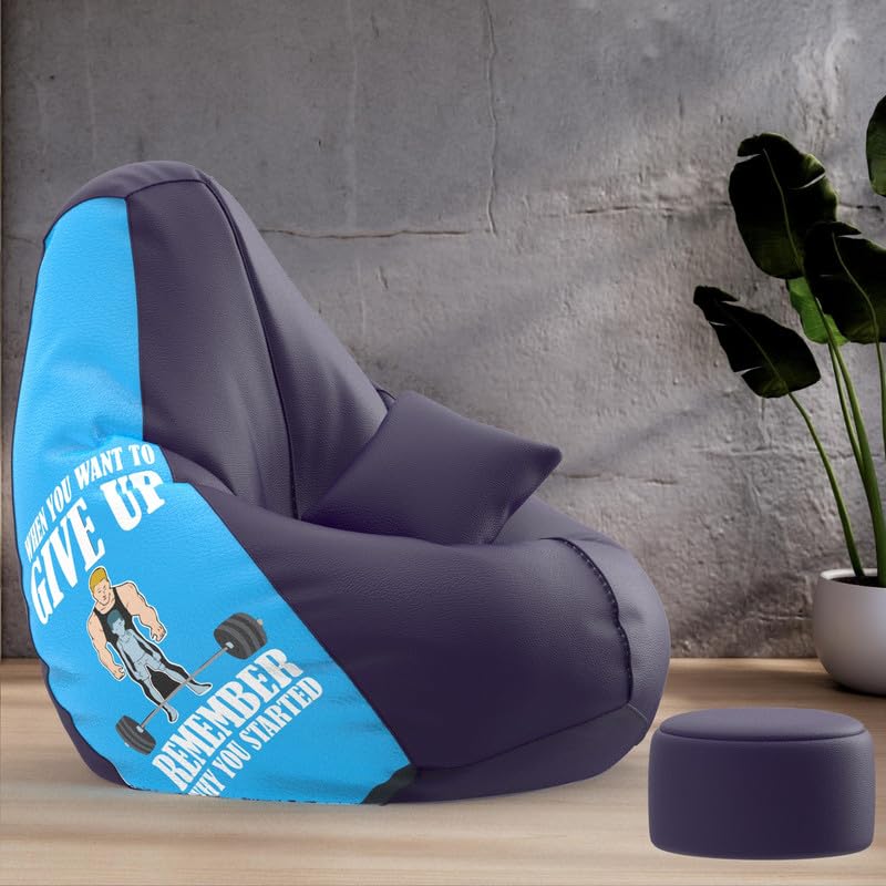 Biggie Bean Bag Cover XXXXL Bean Bag with Free Cushion and Footrest - Official : PrintZen Combo (Matching Color : Printed, Why You Started-Indigo)-image-4