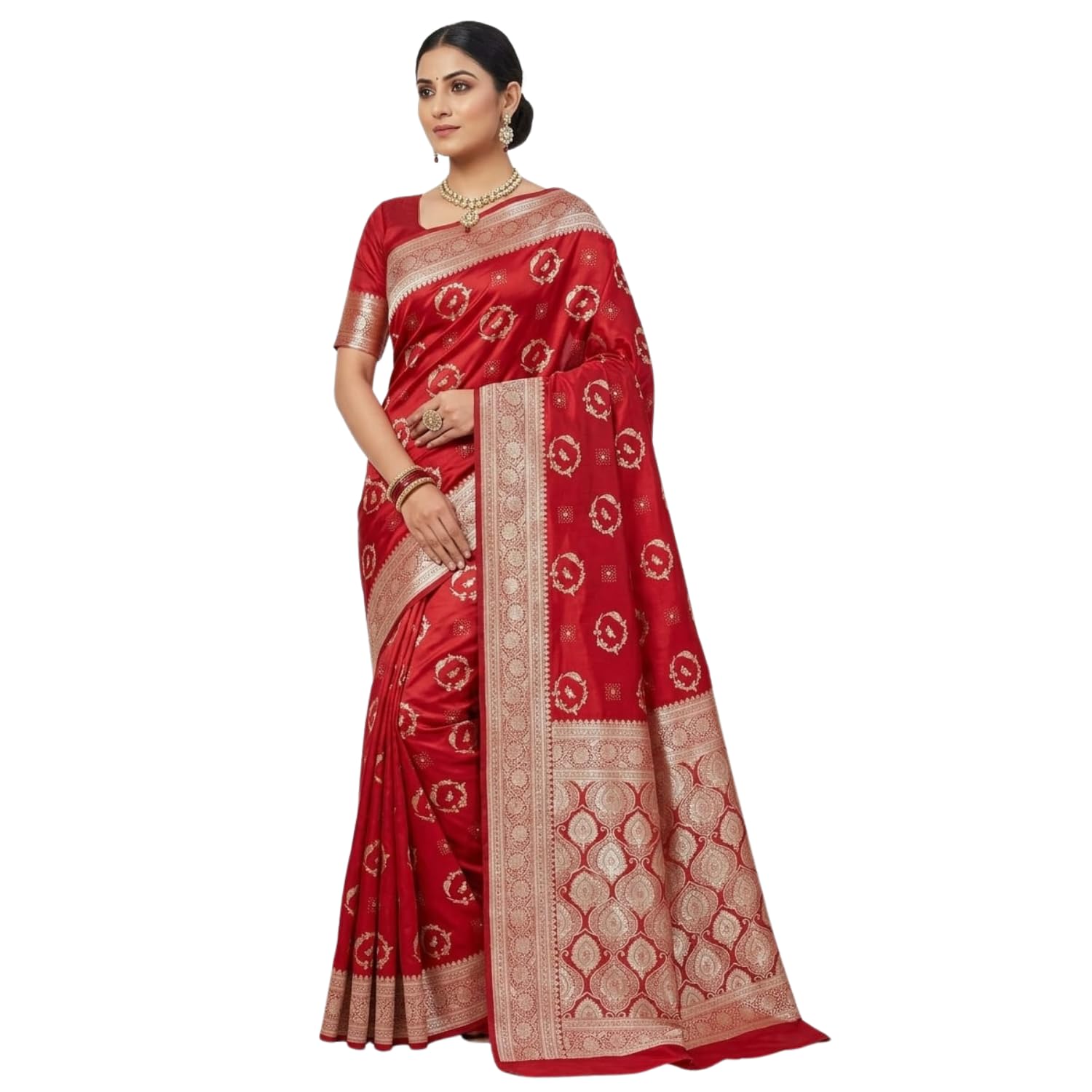 revive me Banarasi Mashru Katan Silk Saree with all-butti zari weaving,6.5 meter with blouse piece-picture-50