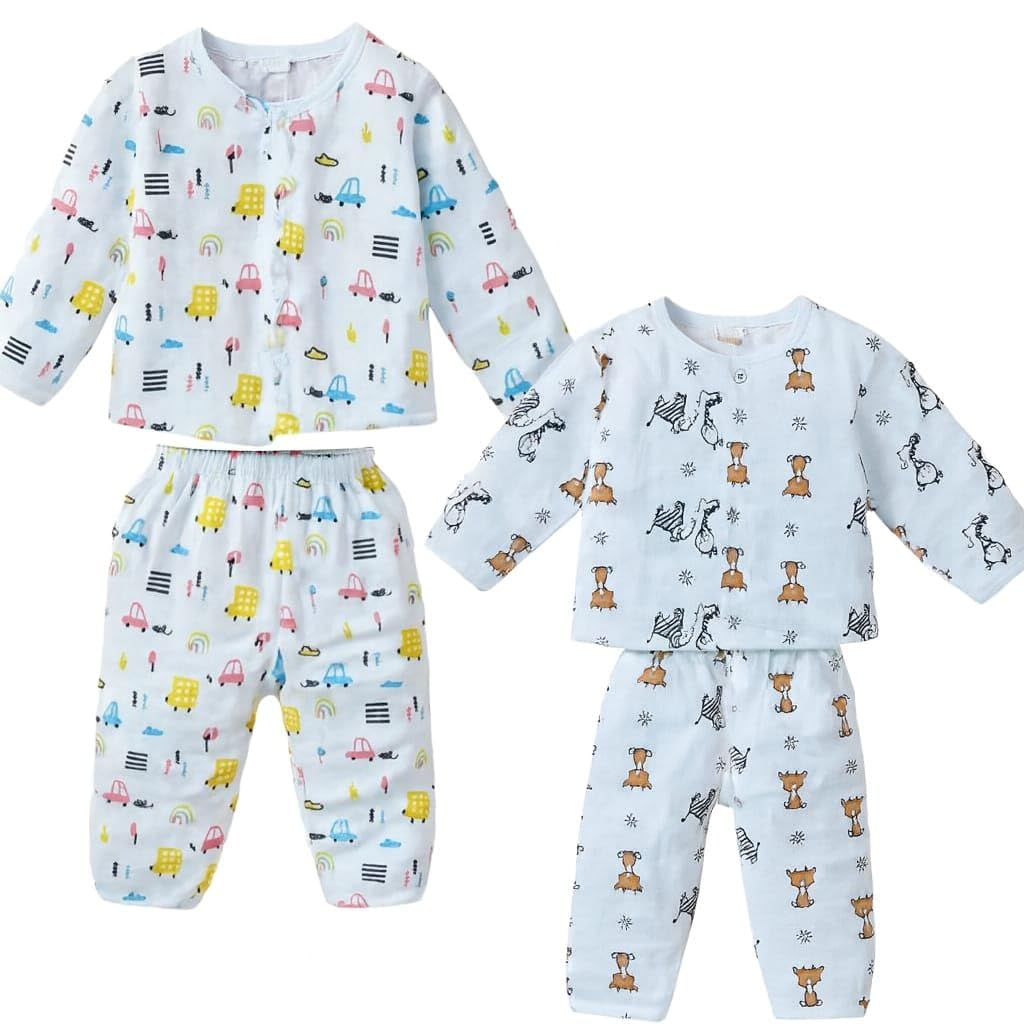 Organic Muslin Kids Nightsuit|Breathable Full Sleeve Top&Pajama Sleepwear for 0to18Months|Unisex Baby Clothes |Comfortable Nightwear(Assorted Prints) Organic Muslin Kids Nightsuit|Breathable Full Sleeve Top&Pajama Sleepwear for 0to18Months|Unisex Baby Clothes |Comfortable Nightwear(Assorted Prints)