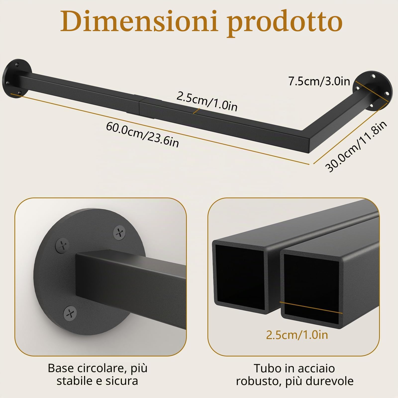 Yawinhe 64cm Appendiabiti da Parete,Attaccapanni da Muro,Nero,1-Pack | Metallo Barra Appendiabiti per Tubo Industriale;Salvaspazio;per Corridoio,Casa,Riporre,Oggetti;Attaccapanni a Tubo
