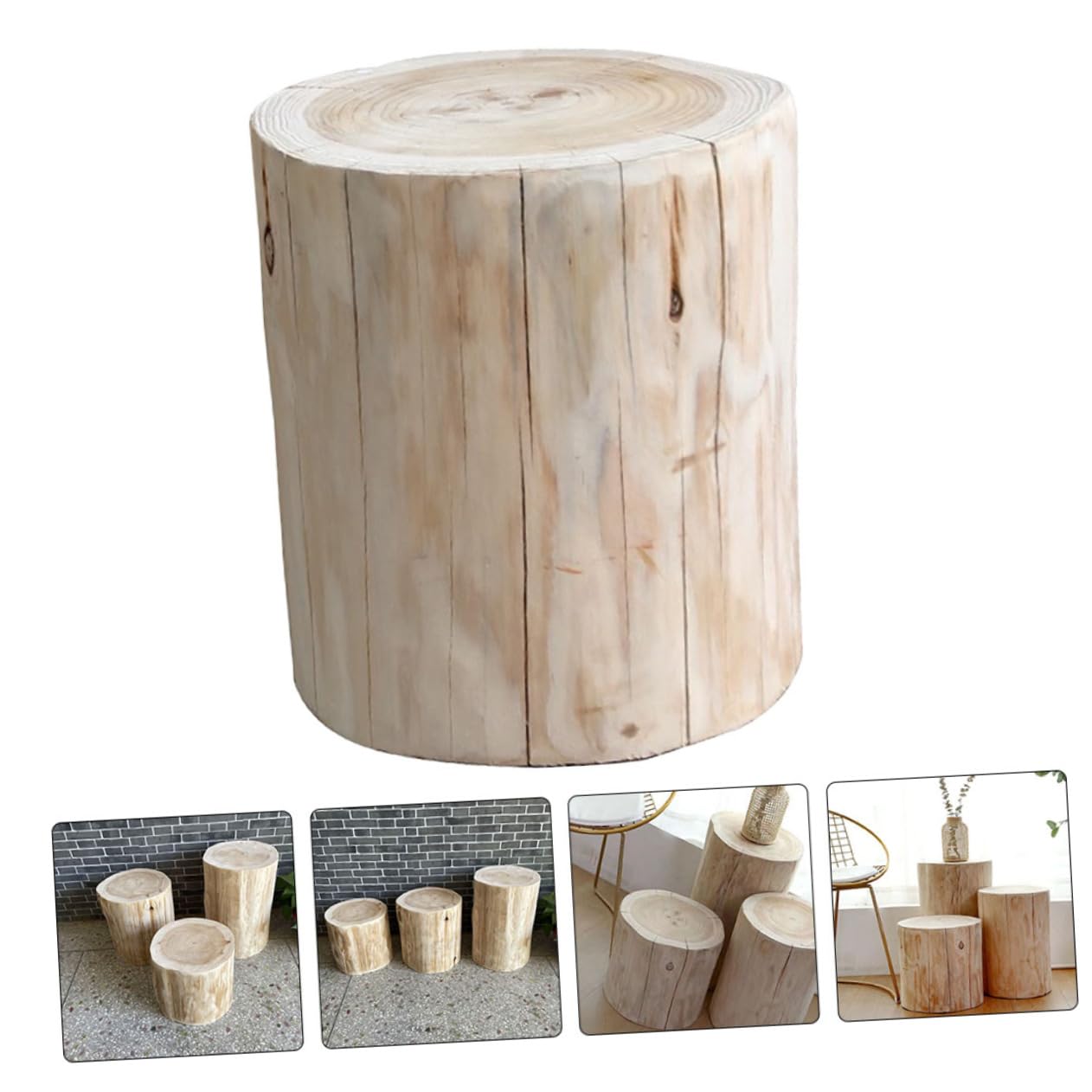 BESPORTBLE Taburete De Madera Maciza Asiento Multifuncional para Interior Decoración Rústica De Árbol Estable y Resistente