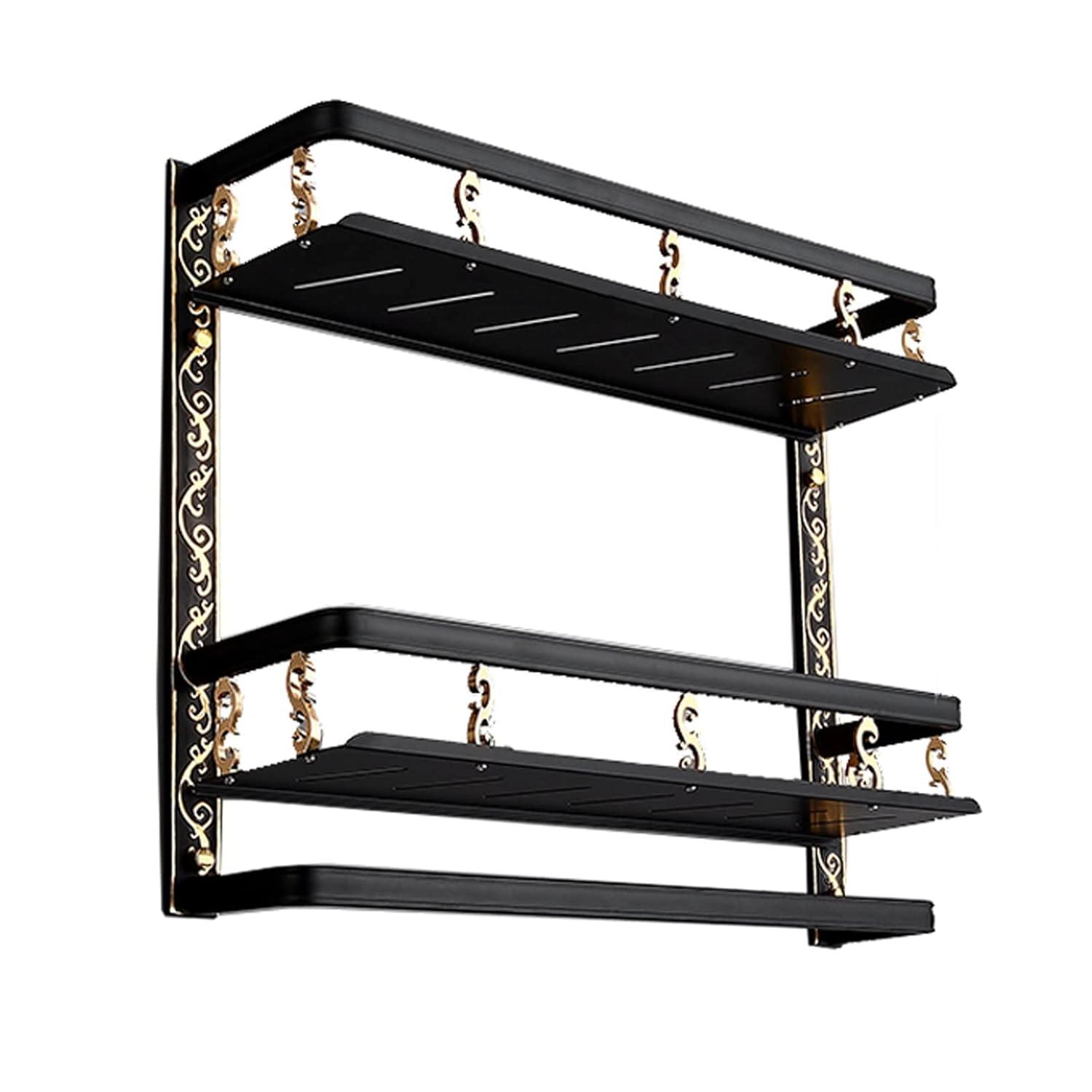 TBLOTYD Shower Caddy Black Retro Bathroom Shelf with Hand Towel Bar 2 Tier Wall Mounted Bathroom Shelf Storage