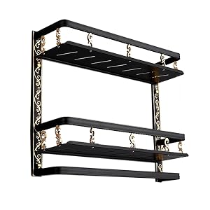 TBLOTYD Shower Caddy Black Retro Bathroom Shelf with Hand Towel Bar 2 Tier Wall Mounted Bathroom Shelf Storage